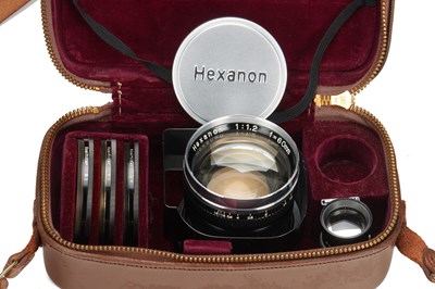 Lot 154 - Konishiroku f.M39 Hexanon 1.2/60mm Black/Chrome Set