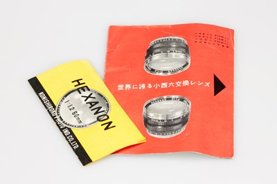 Lot 154 - Konishiroku f.M39 Hexanon 1.2/60mm Black/Chrome Set