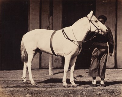 Lot 1 - ANONYMOUS PHOTOGRAPHER | Groom with horse at Shanghai Race Course, China c. 1870