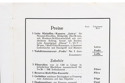 Lot 8 - Leitz Kinofilm-Kamera "LEICA" Brochure